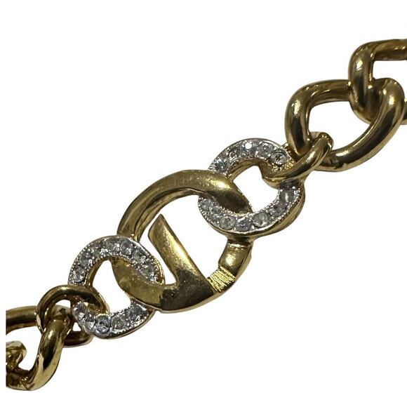 Vintage Givenchy -Gold Crystal Logo Link Chain Necklace 24” - Picture 10 of 15